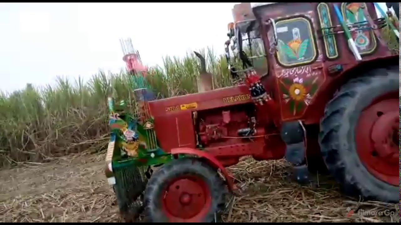 powerful video of belarus 510.1 tractor  Tractor pulling heavy loaded trolley of sugercan
