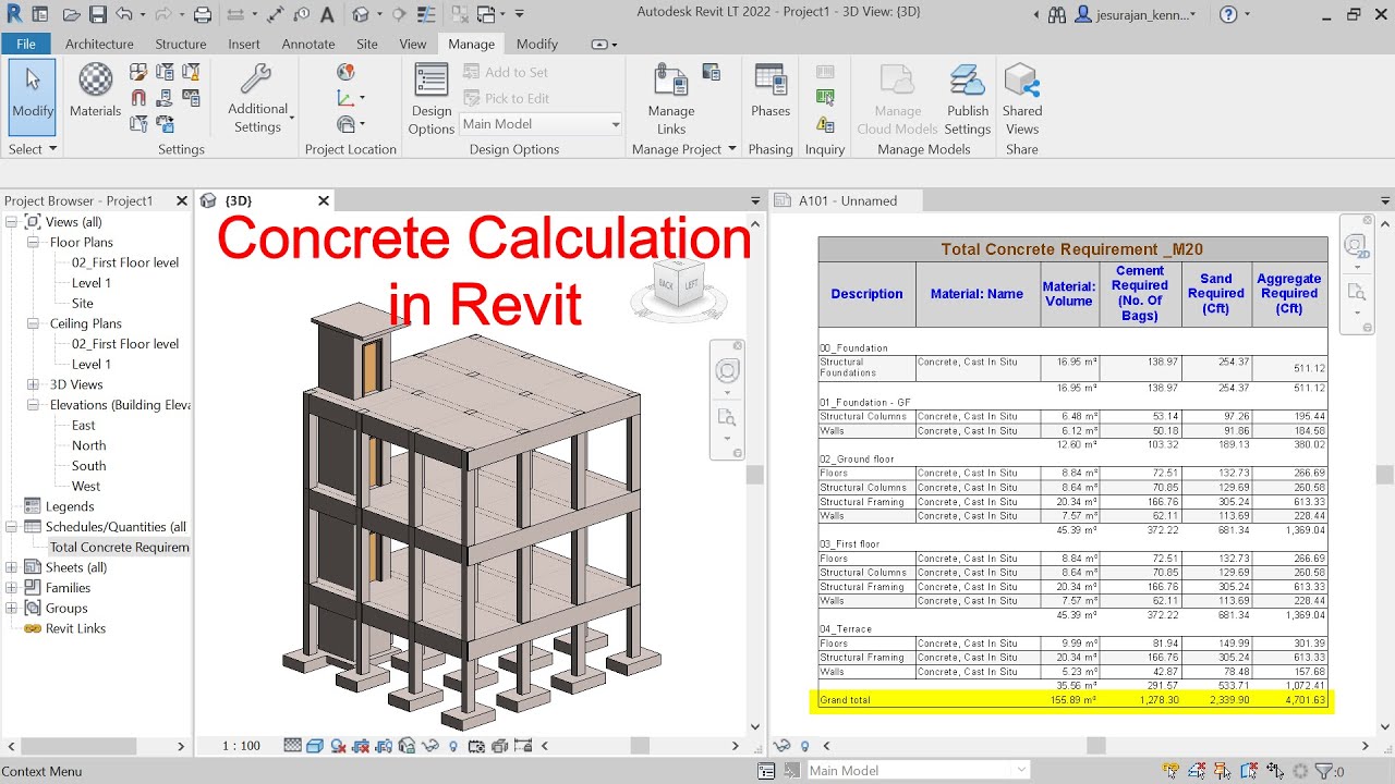 Concrete Calculation in Revit; Find Cement, sand and aggregate quantity in Revit.
