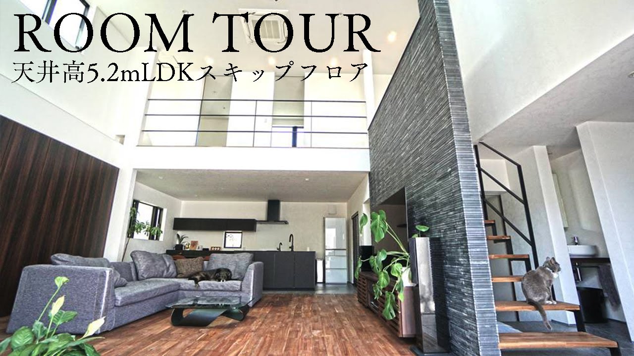 【ルームツアー】大空間LDKのスキップフロア住宅！愛犬・愛猫と楽しく暮らす家【天井高5.2m&リビング24帖】