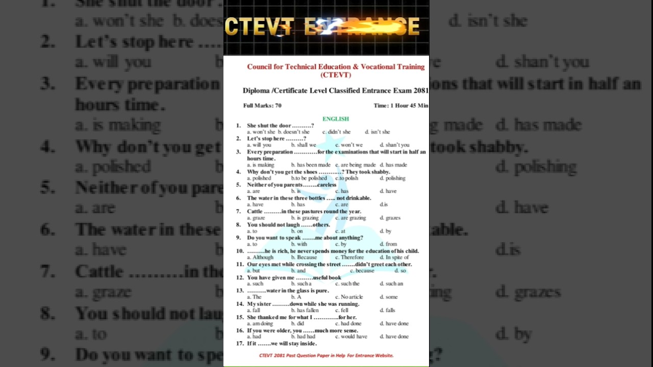 CTEVT Entrance exams model question | CTEVT preparations 2082 | Most Important Question for CTEVT
