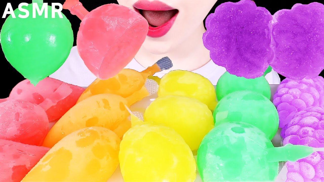 ASMR FROZEN FRUIT JELLY PARTY 얼린 틱톡젤리 파티 EATING SOUNDS MUKBANG 디저트 먹방
