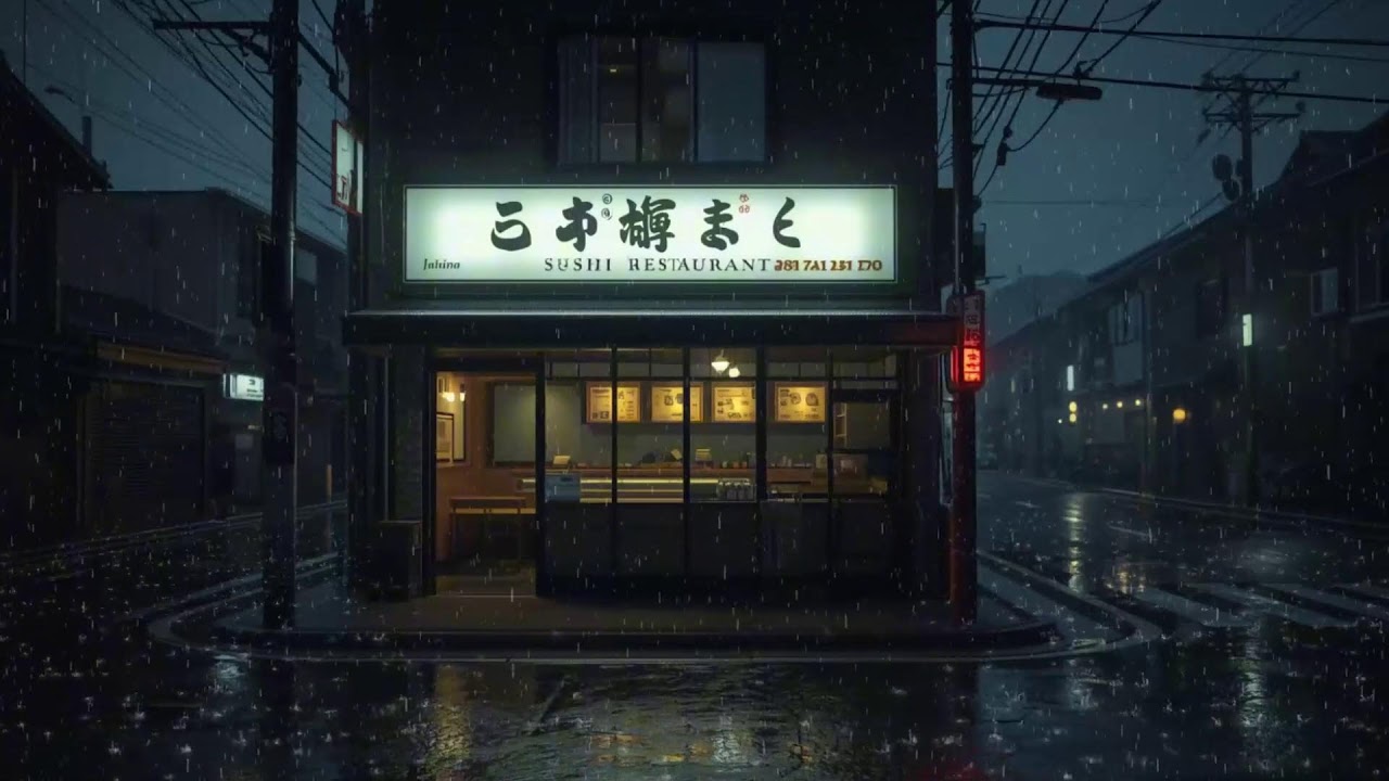 Quiet Sushi Restaurant in the Rain 🌧️ Japanese Street Night Lofi | Cozy & Peaceful