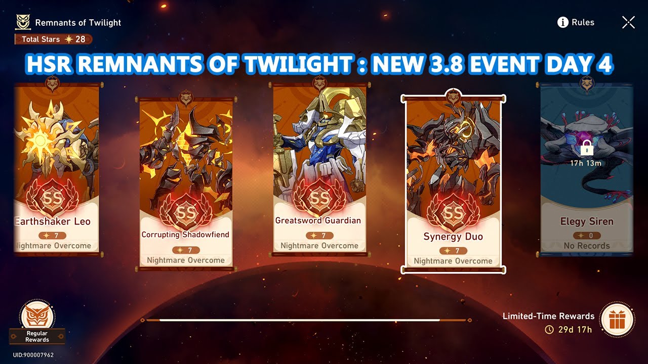 HSR Remnants of Twilight : New 3.8 Event Day 4 - Free Trial Character SS Rank Gameplay