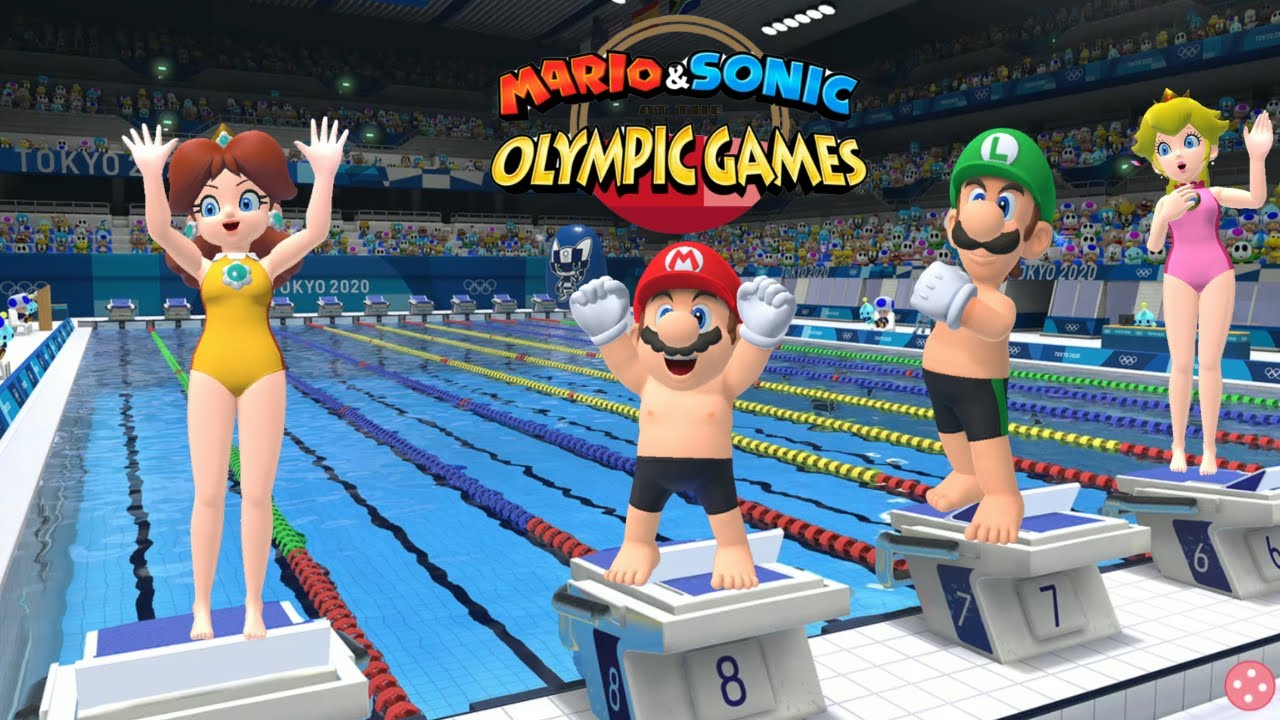 Mario & Sonic At The Olympic Games Tokyo 2020 Swimming : Daisy Mario Peach Sonic Luigi ++ Gameplay