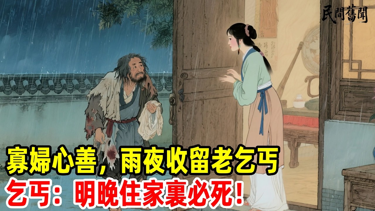 寡婦心善，雨夜收留老乞丐，乞丐：明晚住家裏必死！#民間舊聞#民間故事 #懸疑 #原創 #故事分享