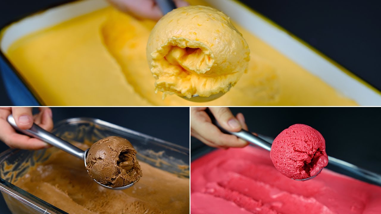 NUR 3 ZUTATEN &ndash; 3 hausgemachte Eisrezepte! Orangeneis, Schokoladeneis, Himbeereis