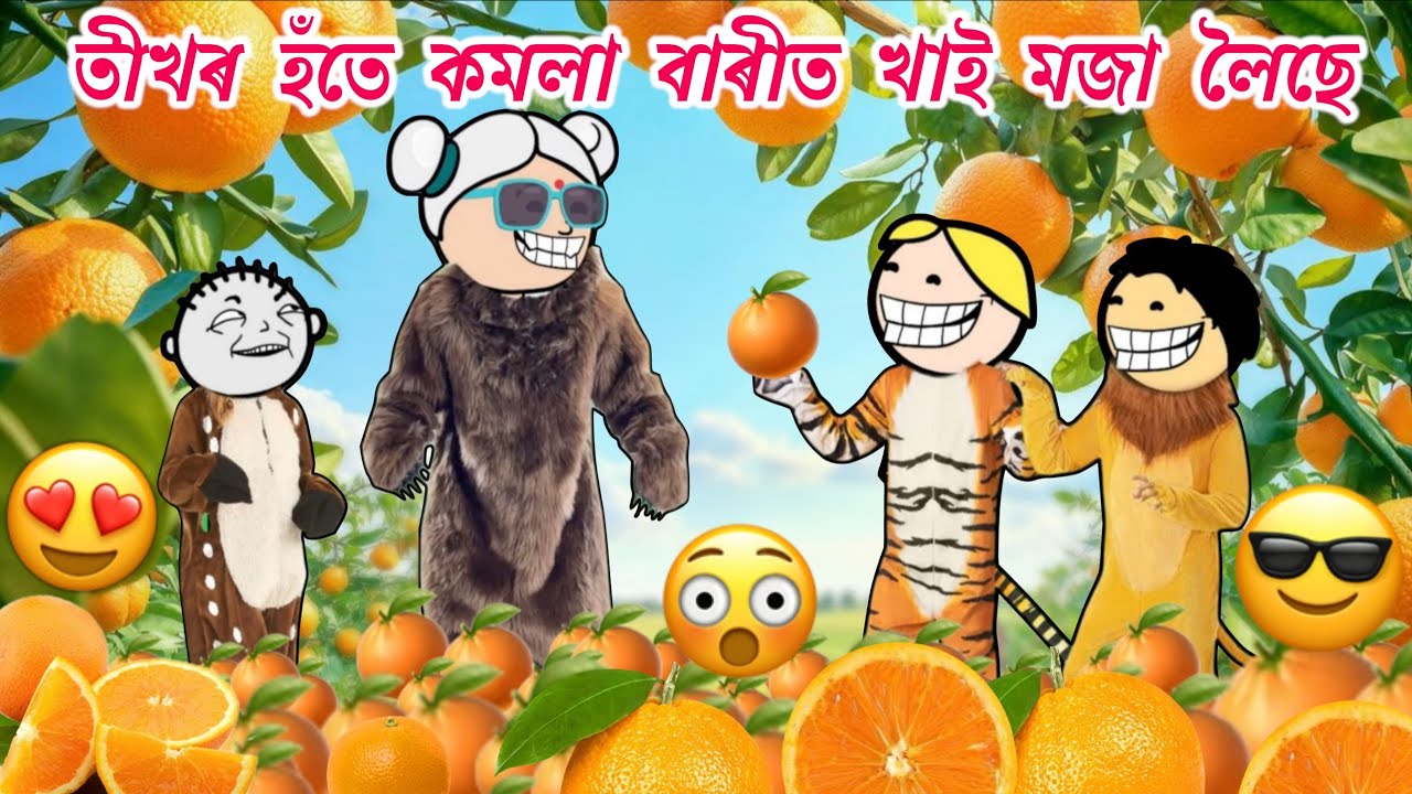 বাঘ, ভালুক, সিংহ বনি কমলা চুৰ কৰি খালে তীখৰ হঁতে 💥😍😂 Assamese comedy cartoon video 