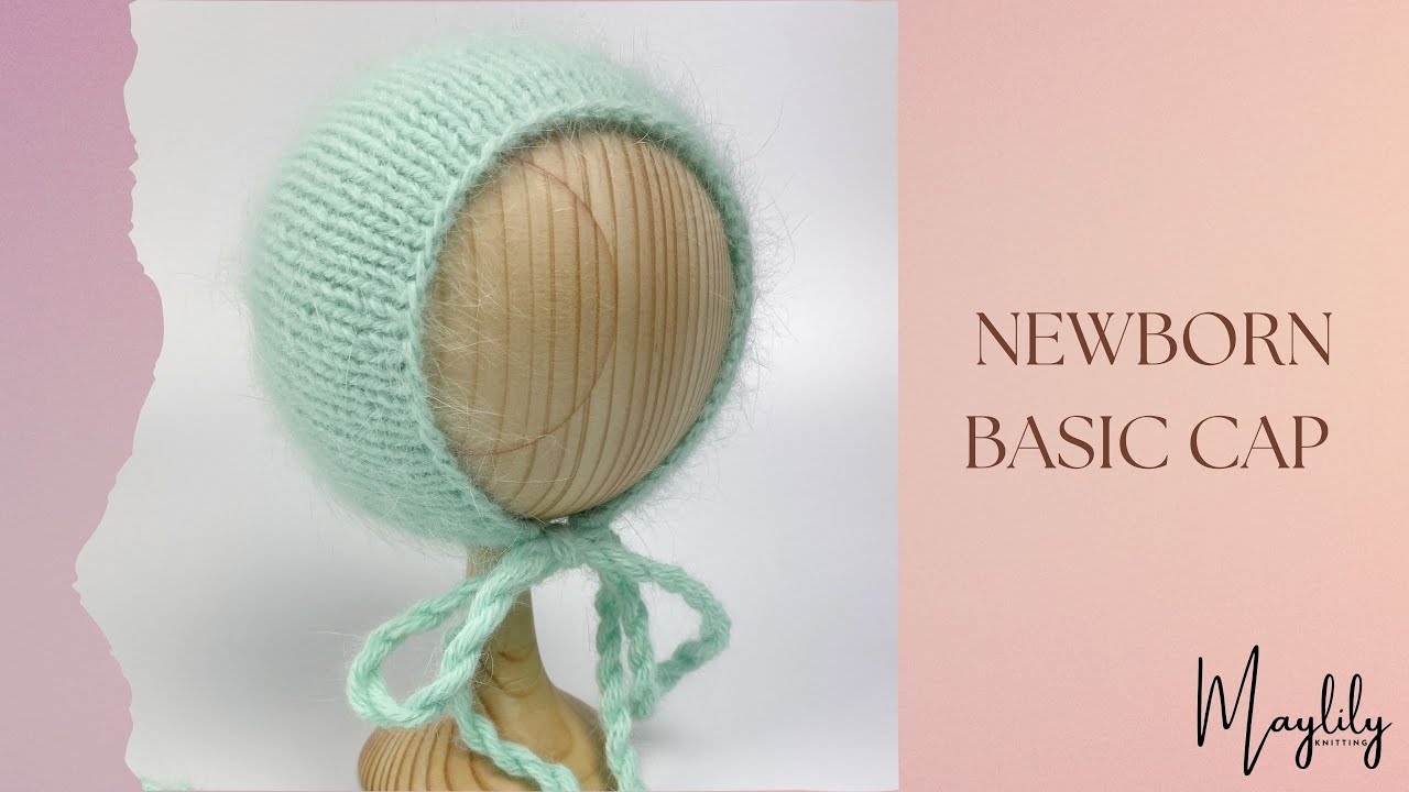 Knitting a cute and soft newborn cap. 💜 For total beginners step by step. Props hat DIY.