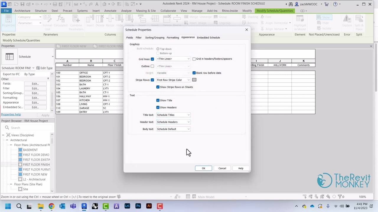 Создание спецификации отделки помещения в Revit