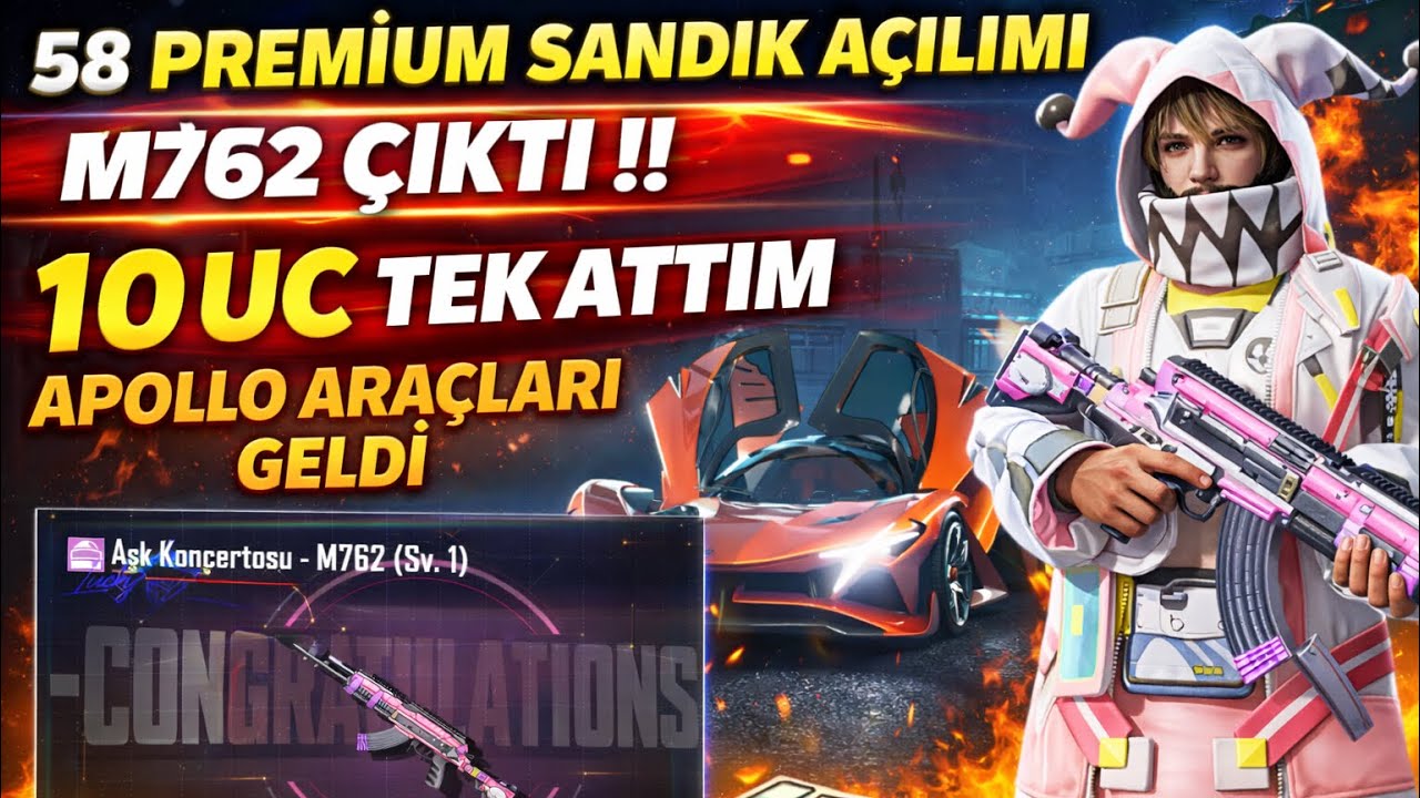 58 PREMİUM SANDIK AÇILIMI M762 ÇIKTI !! 10 UC TEK ATTIM APOLLO ARAÇLARI GELDİ - PUBG Mobile