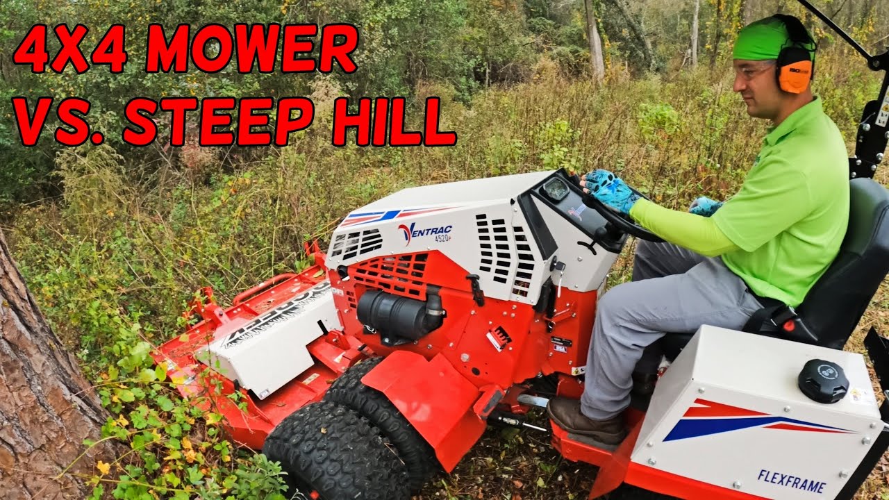 Mowing Overgrown Steep Creek Bank (4x4 Ventrac Tractor)