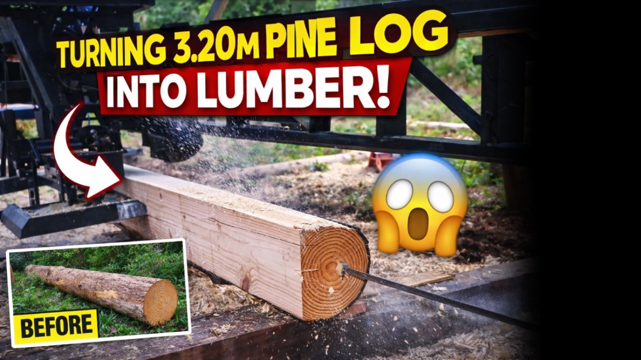 Turning a 3.20m Raw Pine Log into Finished Lumber! Mobile Sawmill in Action