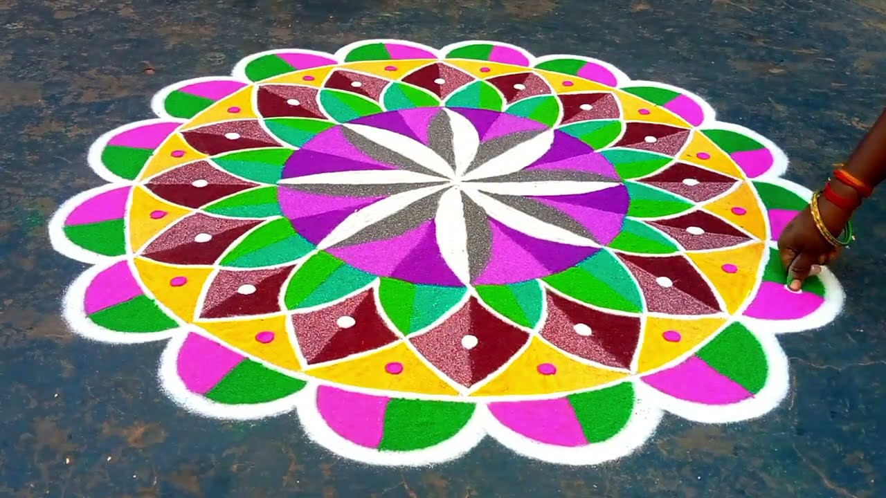 Village thaipoosam 3D rangoli simple design  rangoli 🌷 Eesy 3D colour rangoli 🌷