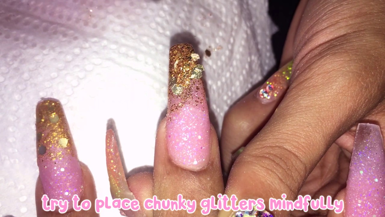 ✨Pink & Gold Glitter Ombré #allpowder Acrylic Nails✨