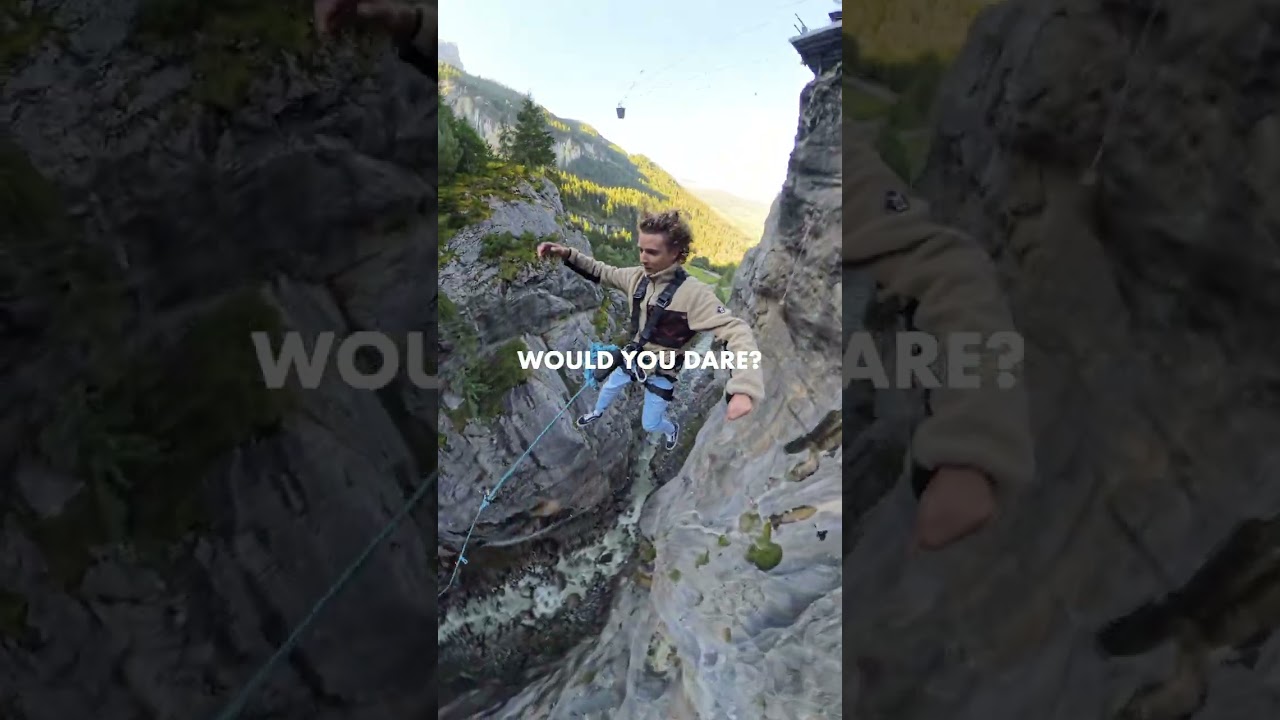A canyon swing in Grindelwald - 90m drop at 120 km/h #adrenalinerush #grindelwald
