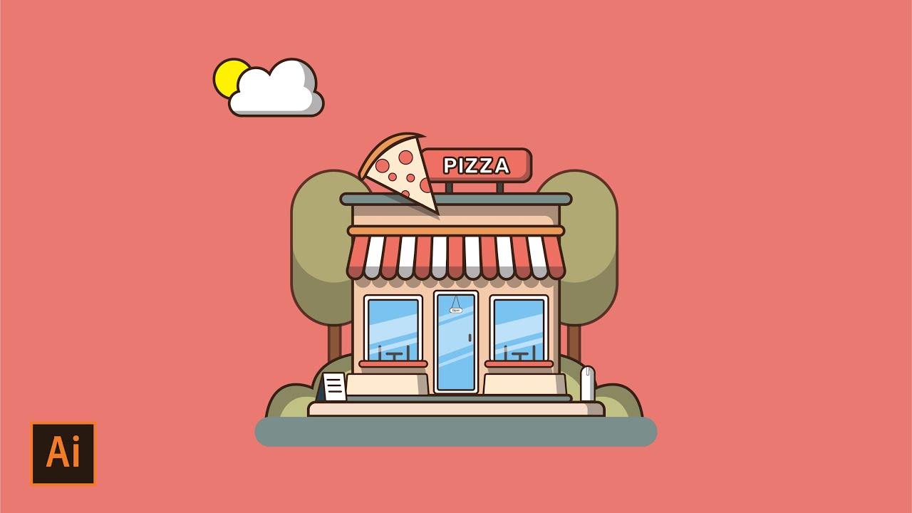 #34 Tutorial Illustrator | Cara Membuat Toko Pizza di Adobe Illustrator (Pizza Store)