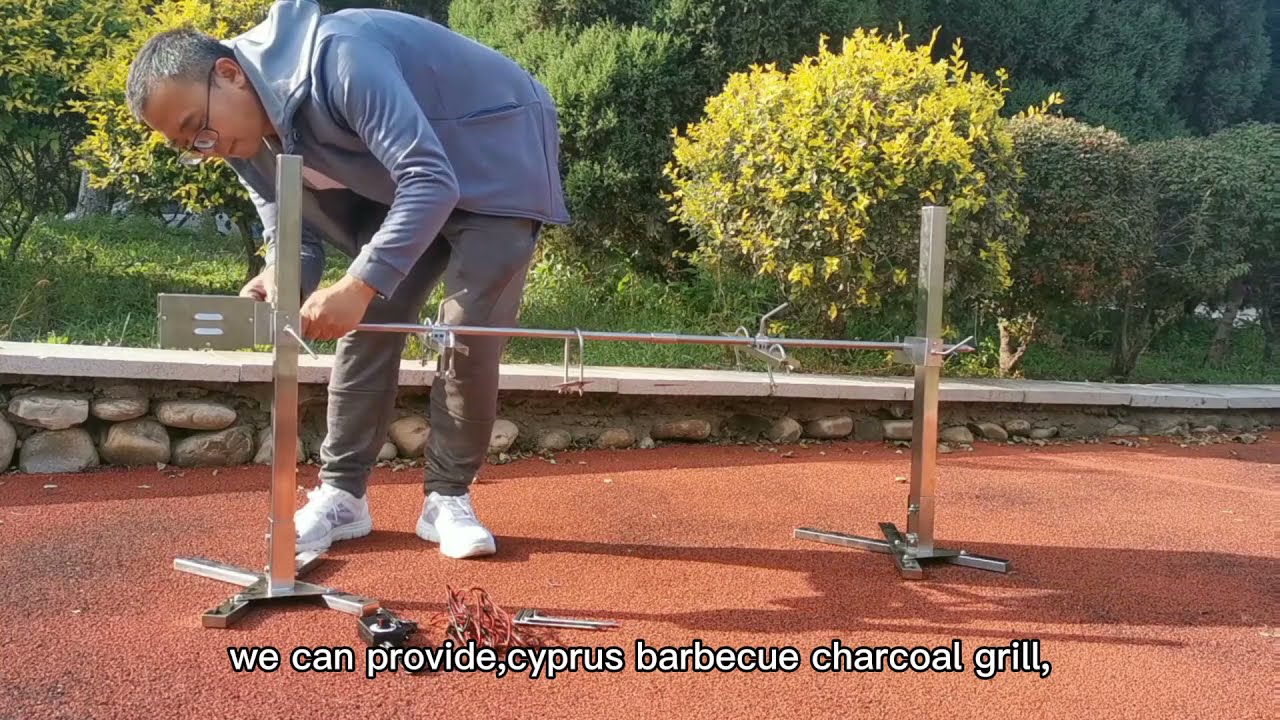 Rod Charcoal BBQ Grill Motor Souvla Camping Rotisserie Kit With Stands