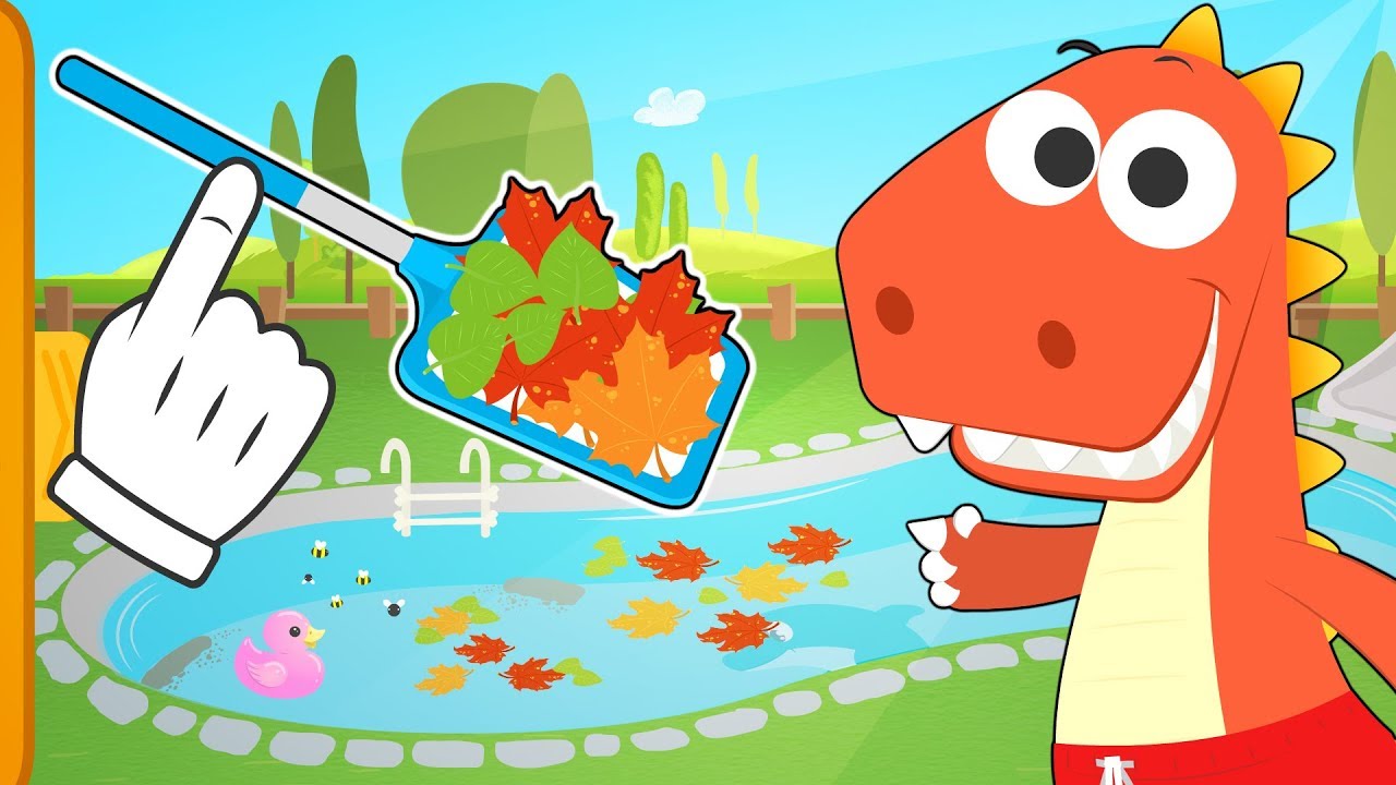 Aprende con Eddie cómo limpiar la piscina 🧹Eddie el dinosaurio recoge la piscina después de bañarse