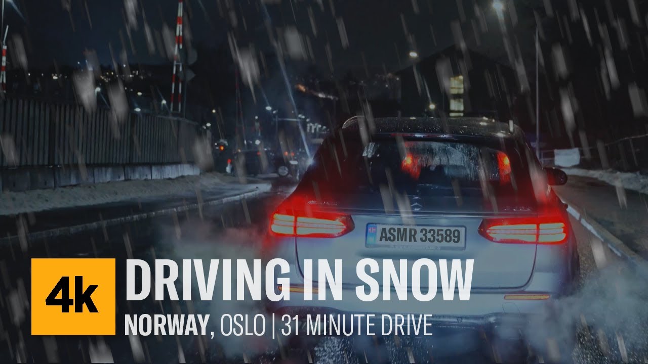 Driving in the Snow Oslo, Norway (Relaxing Binaural Traffic Sounds for Sleep) 4k ASMR