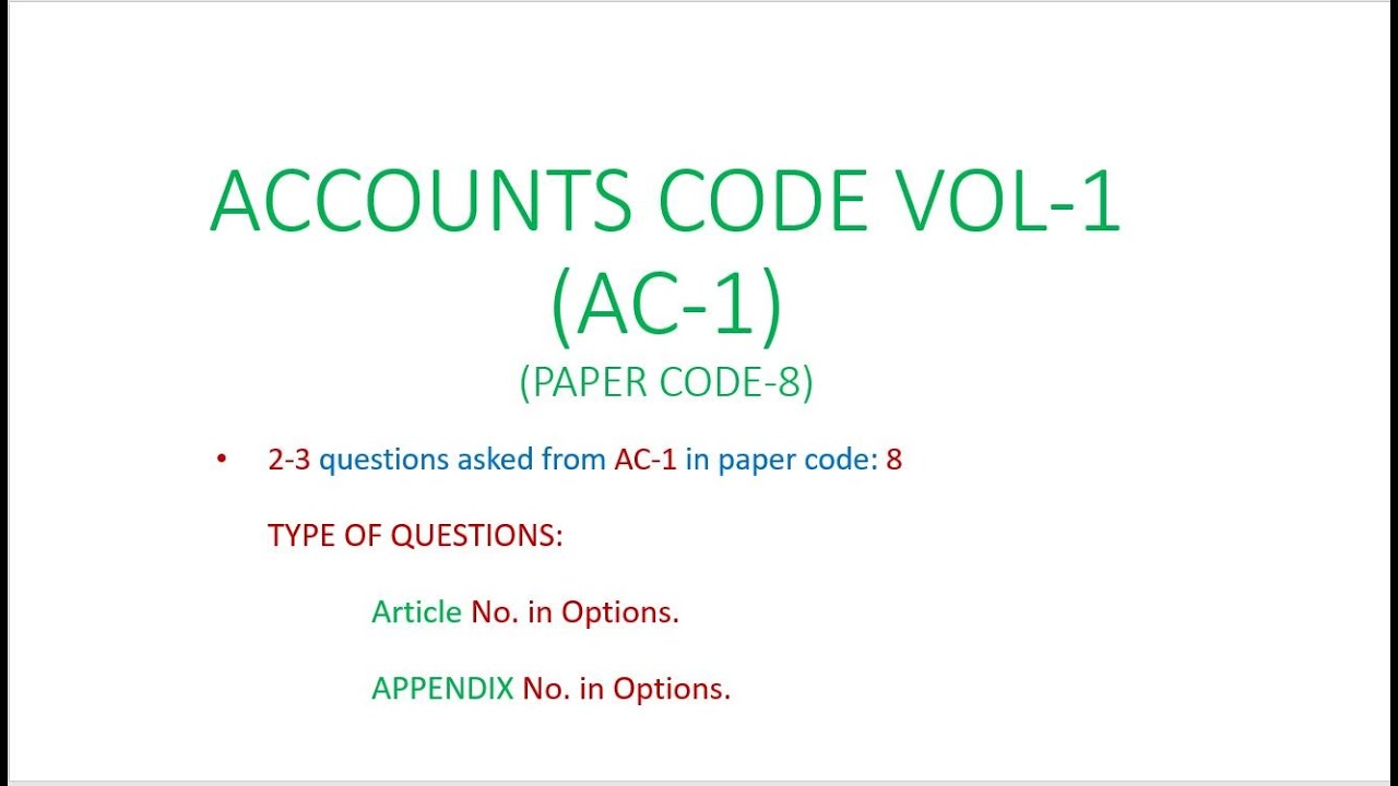 ACCOUNTS CODE VOL- 1 for paper code 8.....
