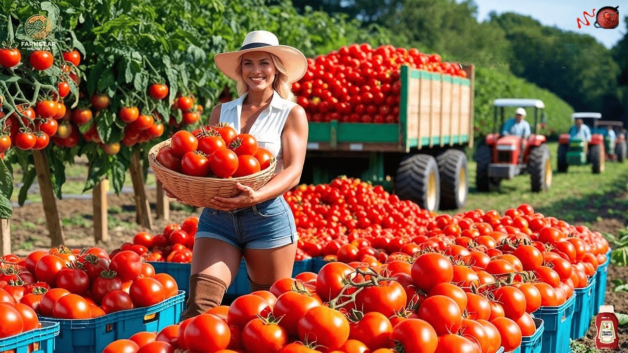 How Italy Farmers Tomatoes Harvesting & Canned Tomatoes Prosessed 🍅 | Agriculture Technology