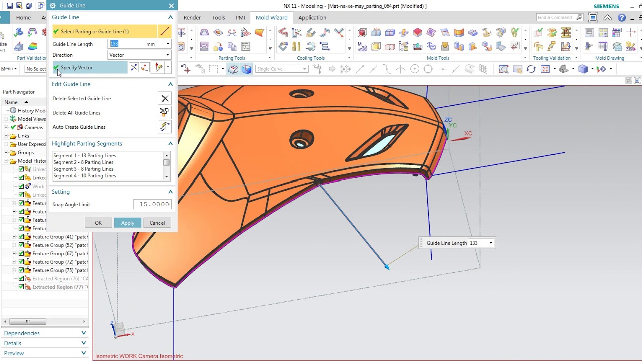 Siemens NX Mold Wizard: Design Parting Surface -Tách khuôn mặt nạ xe máy