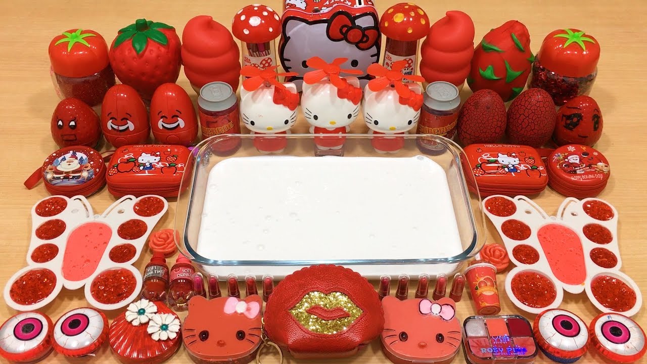 Series RED HELLO KITTY Slime ! Mixing Random Things into GLOSSY Slime! Satisfying Slime Videos 