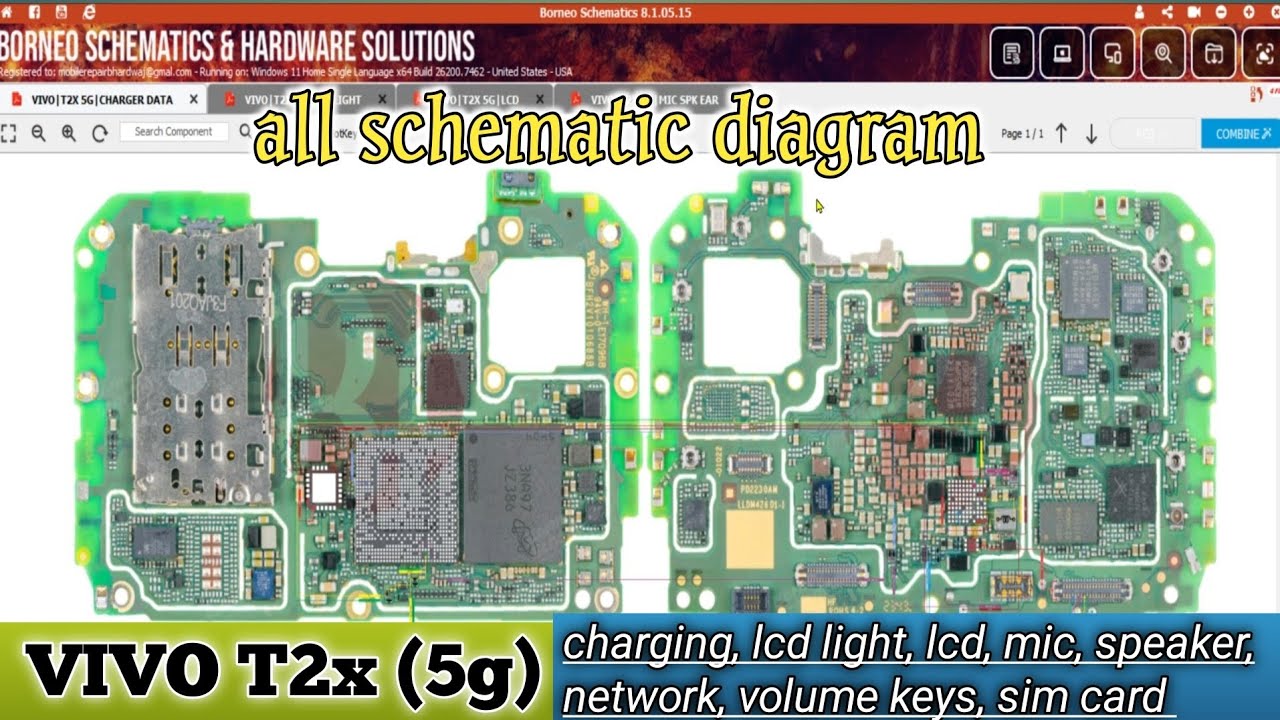 VIVO T2x (5g) all schematic diagram charging lcd light lcd mic speaker network volume keys sim card