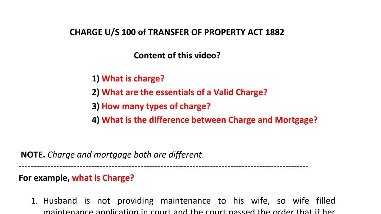 What is Charge | Charge under Transfer of Property Act | Section - 100 TPA