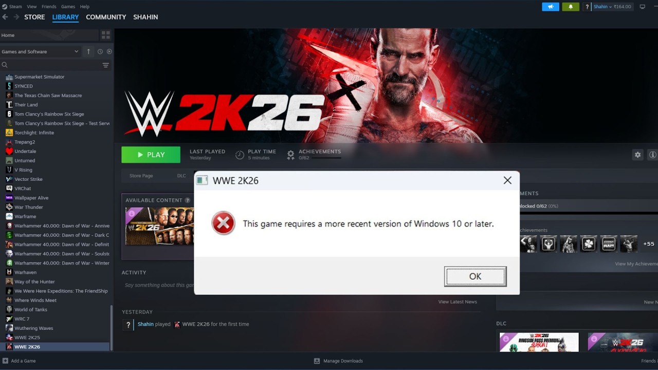 Как исправить ошибку WWE 2K26: «Для этой игры требуется более новая версия Windows 10 или более п...