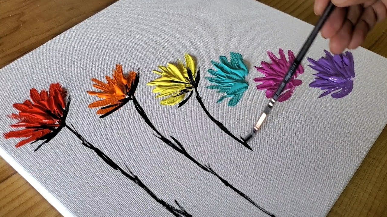 Simple Abstract Floral Painting Demo / Easy For Beginners / Satisfying / Project 100 Days / Day #58