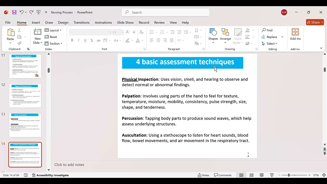 Nursing Process 4 basic assessment techniques Process of Collecting Data Sources of Data part 2
