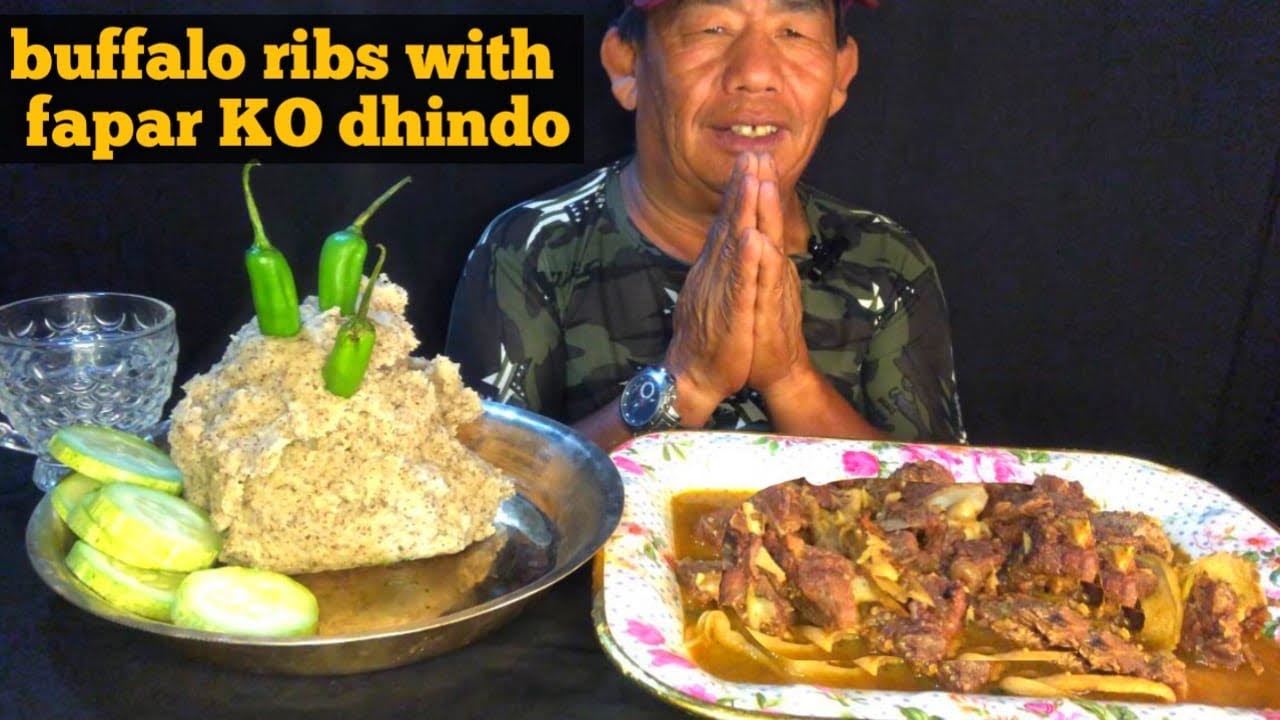 Fapar ko dhindo with buffaloo ribs😋 फापरको ढिडो र भैसीको करङ🥰😋