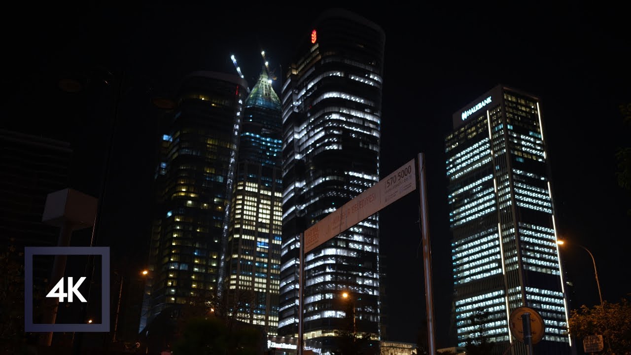 ⁴ᴷ🇹🇷 Ataşehir Towers (Finance Center) at Night | Istanbul, Turkey | Walking | City Sounds 4K UHD