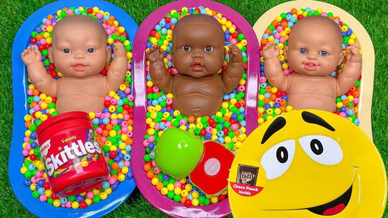 Full of 3 Rainbow BathTubs Candy with M&M's & Magic Slime Cutting Video