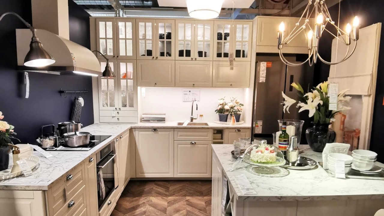 IKEA BODBYN Kitchen – Classic Cream Design with Glass Cabinets