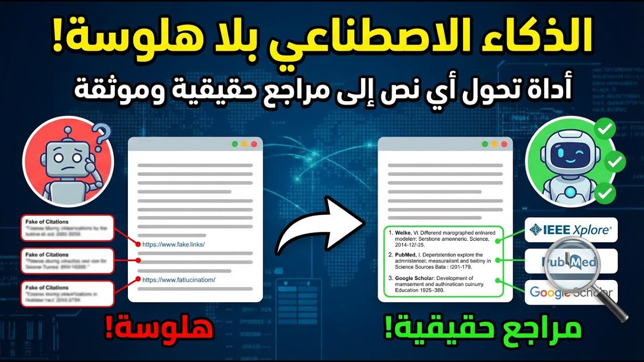 أداة مجانية للتحقق من دقة المراجع وتحويل أي نص بدون مراجع إلى نص موثق