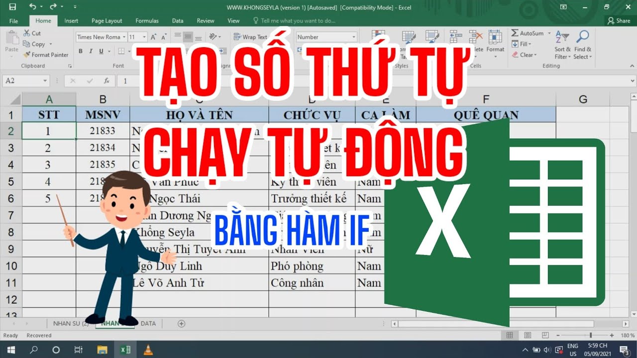 Tạo số thứ tự chạy tự động bằng h&agrave;m IF trong Excel
