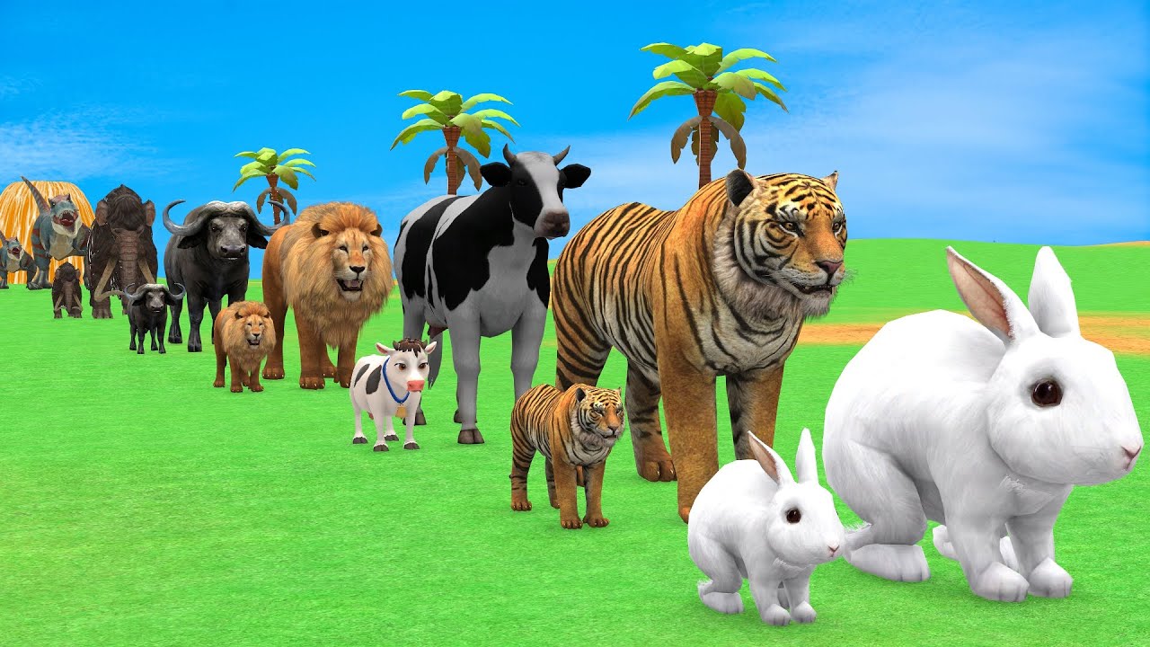 Long Slide Game with Cow Elephant Gorilla Hippopotamus Tiger 3d Animal Game Funny 3d Animals