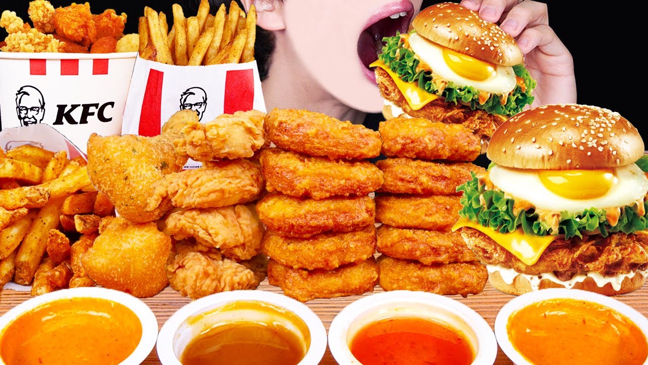 ASMR KFC CHICKEN BURGER CHICKEN NUGGETS FRIES TTEOKBOKKI MUKBANG 치킨버거 떡볶이 먹방 EATING SOUNDS