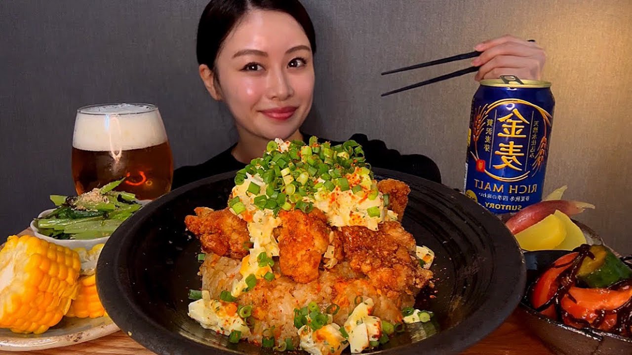 【ASMR】欲張り炒飯で晩酌 [EatingSounds モッパン 咀嚼音 먹방]