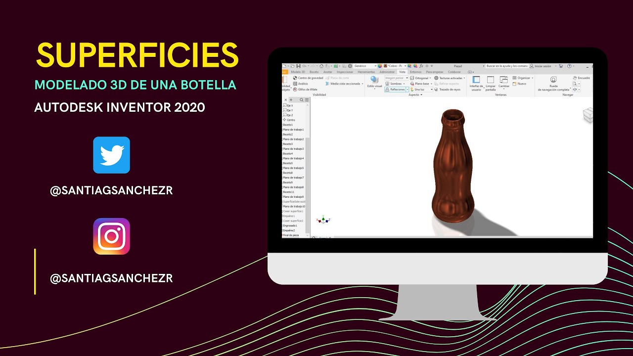 DISEÑO DE BOTELLA USANDO SUPERFICIES EN INVENTOR | Modelado 3D de una botella [SURFACES]