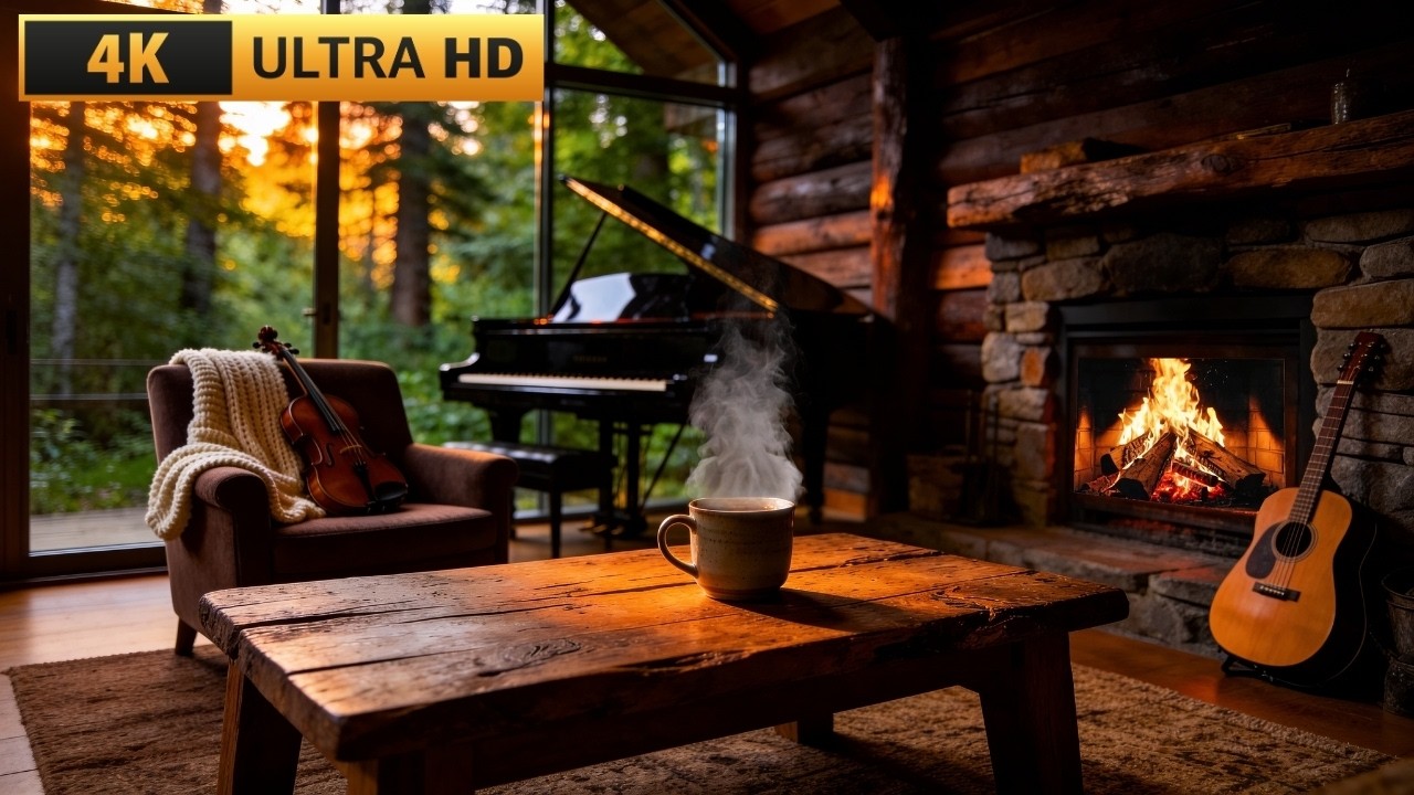Relaxing Fireplace & Soft Piano Music 🔥 Cozy Room for Deep Sleep & Calm Mind