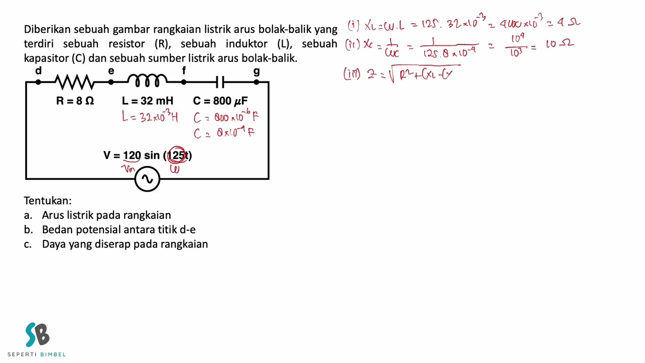 Diberikan sebuah gambar rangkaian listrik arus bolak balik yang terdiri sebuah resistor R, sebuah in