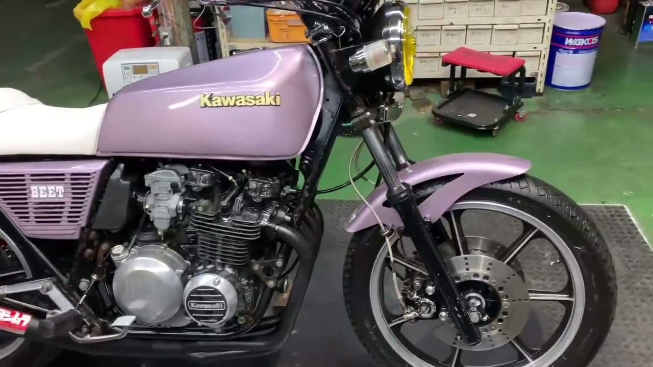 Bell-Auto KZ400J 始動動画　フルカスタム　ムラメタ外装　フルビート　ヨシムラタイプマフラー　社外サスペンション　ヨーロピアン　ホワイトアンコ抜きシート　マーシャルライト　アップハンドル
