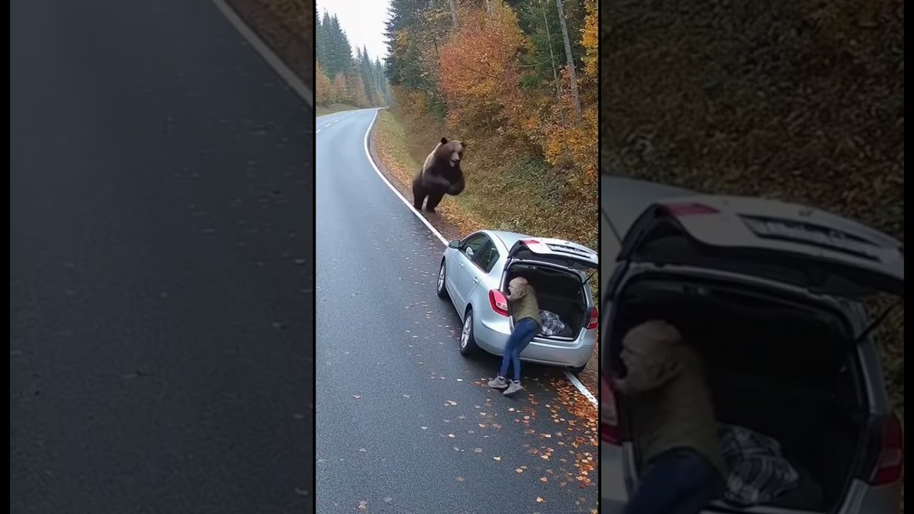 Bear attacks a car, driver hides in the trunk 😱🐻🚗 #shorts