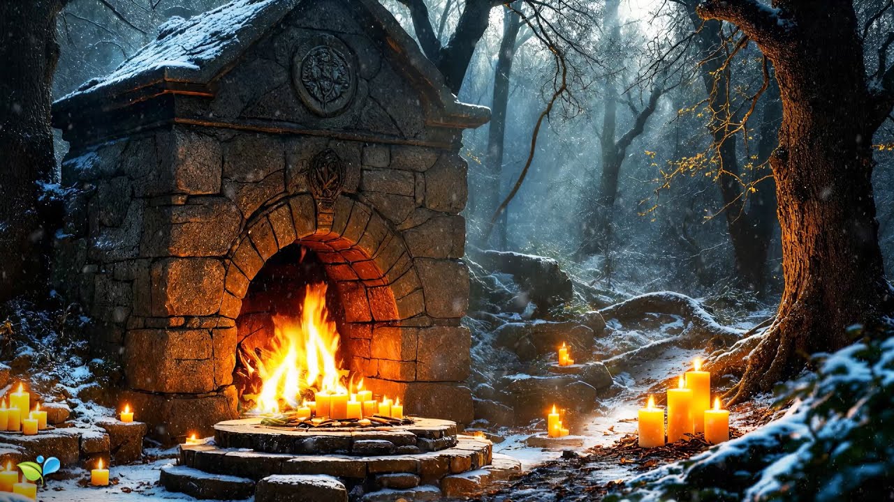 Druid’s Winter Haven 🔥 Crackling Fireplace & Celtic 432Hz Music for Deep Calm