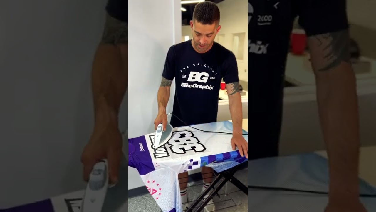 How to apply Motocross Jersey Lettering with a cheap iron and ironing board!