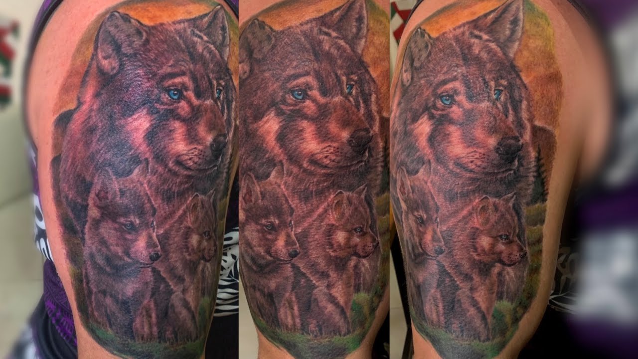 Wolf and Pups | Custom Tattoo | Timelapse Raw Video