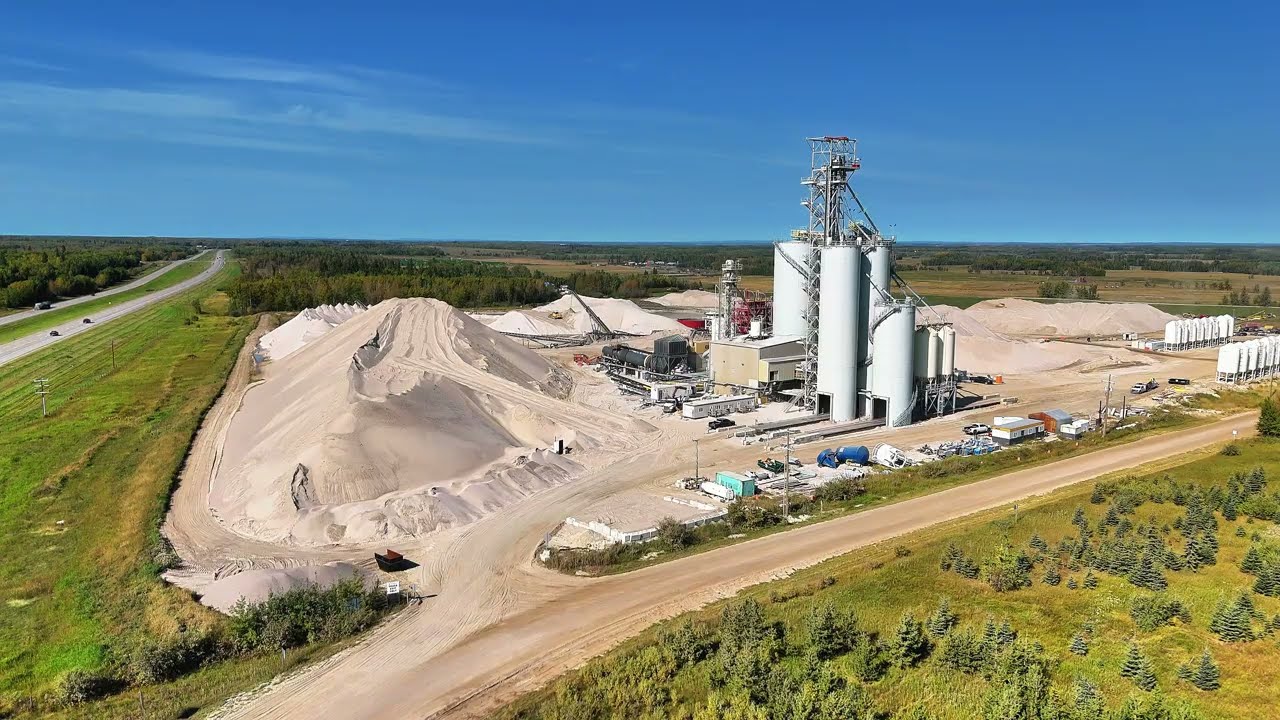 Frac sand facility drone view